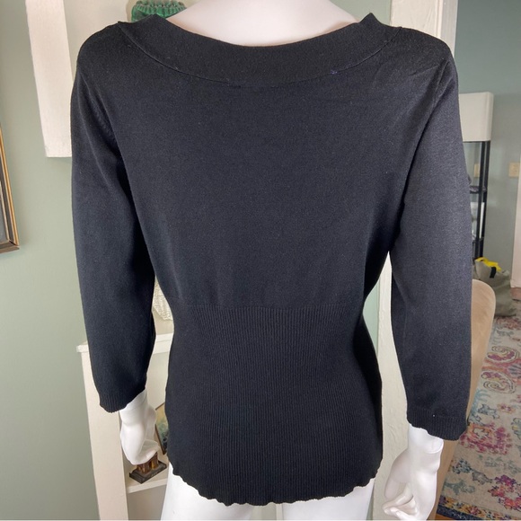 AB Studio Black Knit Sweater Top with Buttons Ribbed Large L Blouse 3/4 Sleeve - Picture 5 of 13